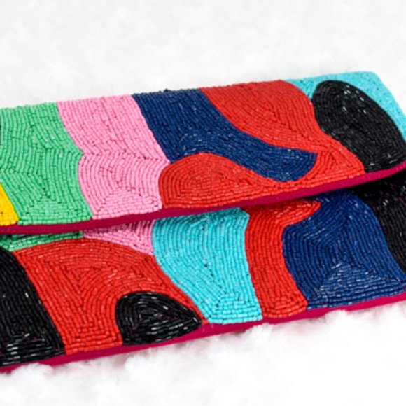 Multicolor Abstract Pattern Seed Bead Clutch Bag - Picture 7 of 8